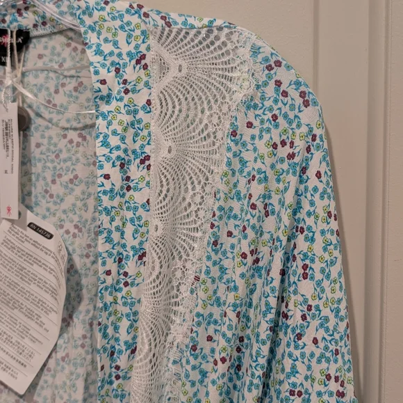 Cosabella Allure Printed Blue White Robe XL MSRP $185